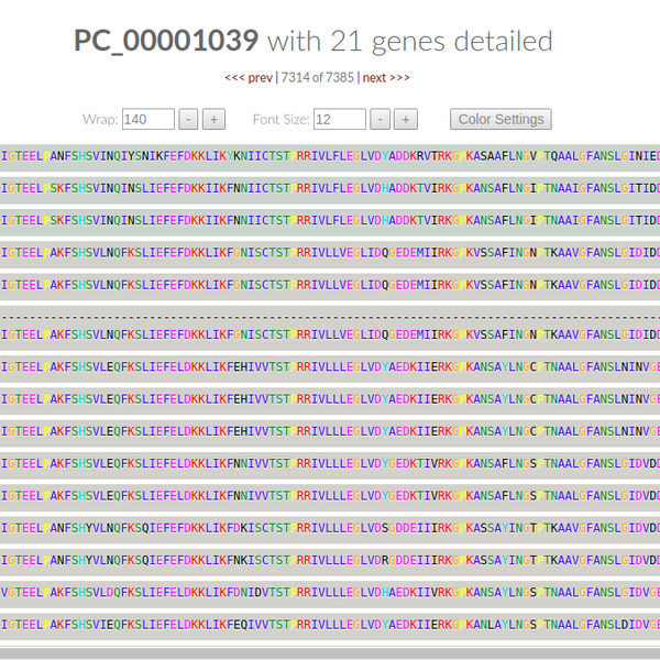 Amino acid color coding by conservation in anvi'o gene clusters